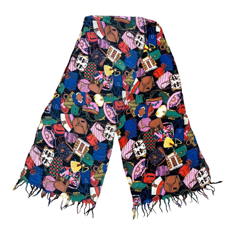 Edgemont Women's Silk Scarf Handbag Print Multicolor Fringe Lightweight